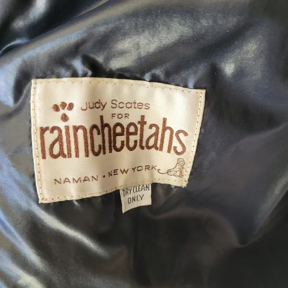Vintage Rare Judy Scates for Raincheetahs Black Long Puffer Rain Coat - S/M - Picture 5 of 8